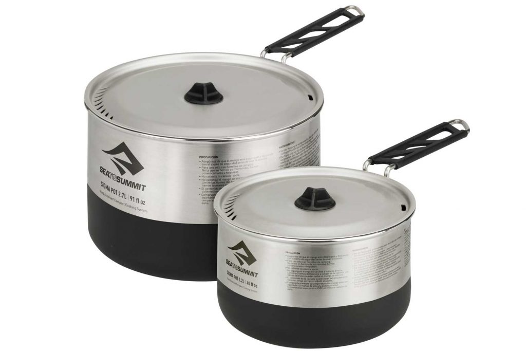 The Sea to Summit Sigma Cookset consists of two Sigma Pots; a 1.2 liters and a 2.7 liters.